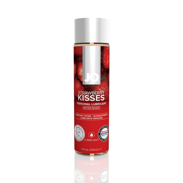JO H2O Flavoured Lube Strawberry Kisses, Water-Based Personal Lubricant for Women and Men, 4 Ounce (120 mL) Cleans with Water, No Stains and Sugar-Free