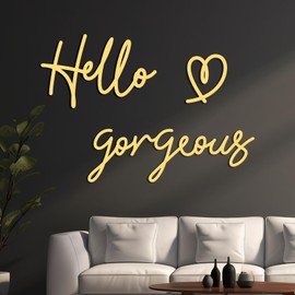 Bnesi Hello Gorgeous Heart Sign Wall Decor Black Metal Wall Decor Modern Hello Gorgeous Elegant Metal Wall Art Decor for Bathroom, Bedroom, Lash room (Gold, Large)
