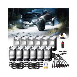 12Pods Pure White Full Angle LED Rock Lights Kit 6500K with Extension Wiring Harness Power Kill Switch, Neon Bright Underglow Light 12v Waterproof Fender Lights for Trucks Jeep Trailer Off Road ATV