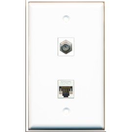 RiteAV - 1 Coax F Type and 1 Cat5e Ethernet Port Wall Plate White