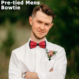 LJBFNN Bow Ties for Men Pre Tied Mens Bow Tie, Adjustable Bowties Men Black and White Bow Tie for Wedding/Party/Casual (red)