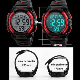 Men's Digital Sport Watch Waterproof Led Electronic Military Wrist Watch with Alarm Stopwatch Calendar Date Window (Red)