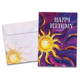 Tree-Free Greetings Another Glorious Trip Birthday Card - 1 Recycled 5x7 Card & Matching Envelopes, Thick Cardstock, Made in USA - Artfully Painted Sun