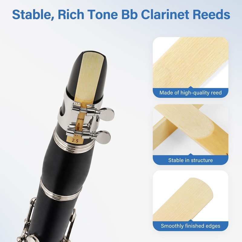 Sovvid 10 Pack Bb Clarinet Reeds, Natural Cane Reeds with