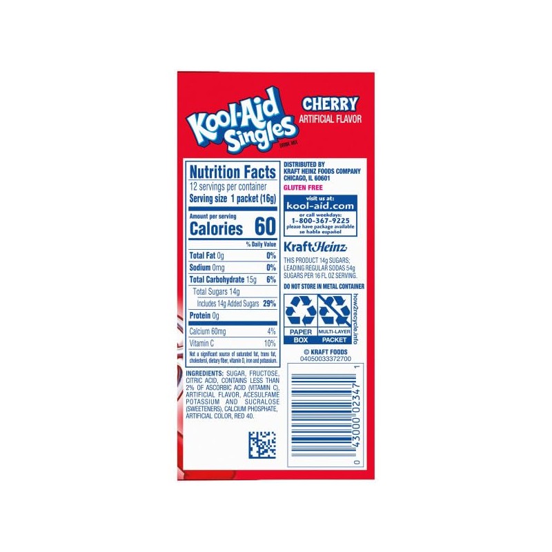 Kool-Aid Cherry Unsweetened Soft Drink Mix, 0.13-Ounce Envelopes(Pack of 48)
