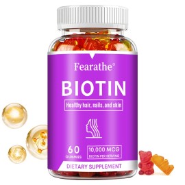 Fearathe Biotin Gummies 10000 Mcg For Stronger Hair Skin Nails 60 Dietary Supplement