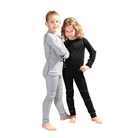 icefeld® Set di biancheria intima termica traspirante per bambini, biancheria calda composta da maglia a maniche lunghe + pantaloni lunghi (ÖkoTex100), Nero , 98-104
