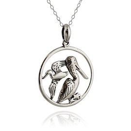 FashionJunkie4Life Sterling Silver Pelican Bird Pendant Necklace, 18" Chain