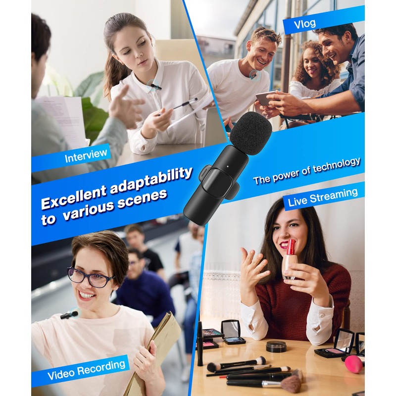 Wireless Lavalier Microphone for Android/iPhone/Computer/Laptop, Wireless Mic for iPhone 13