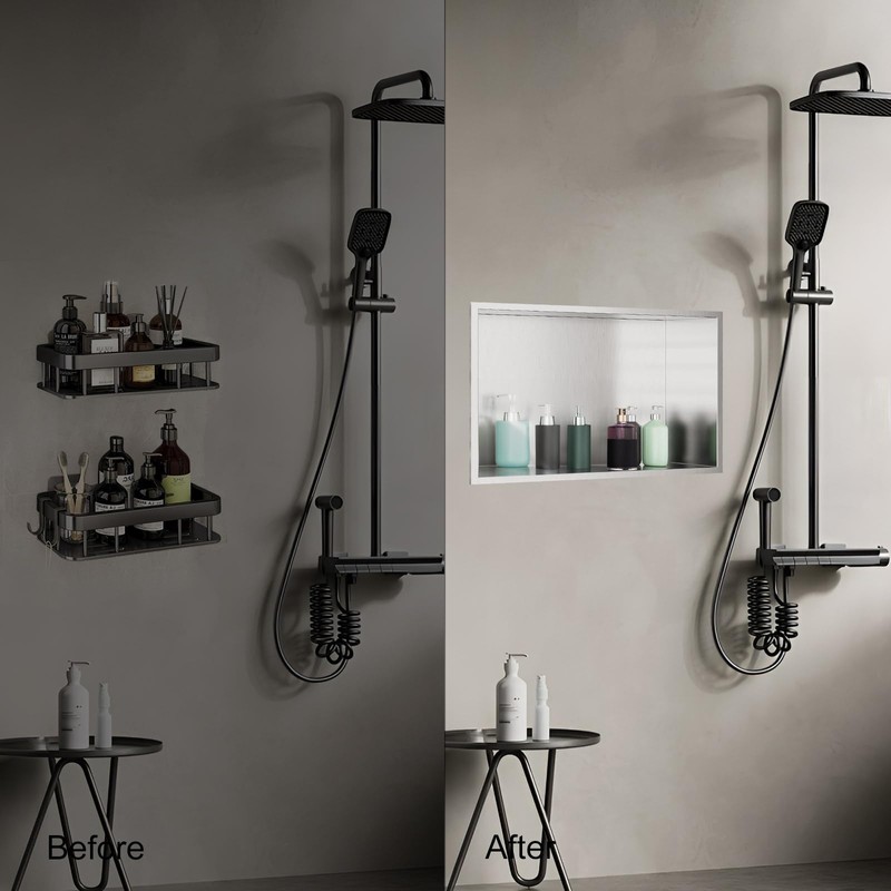 SaniteModar Shower Niche 12" X 24", Brushed Stainless Steel Niche