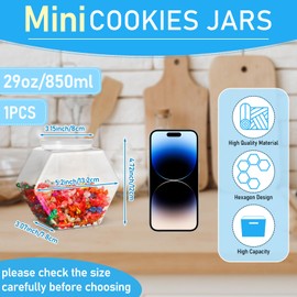 Uiifan 1 Piece Hexagonal Plastic Candy Jar with Lid Cookie Jar Clear Hexagonal Candy Containers for Snacks, Cookies, Dog Food, Craft and Sewing Supplies, Coffee Pod, Laundry Pod (Clear Lid,29 oz)