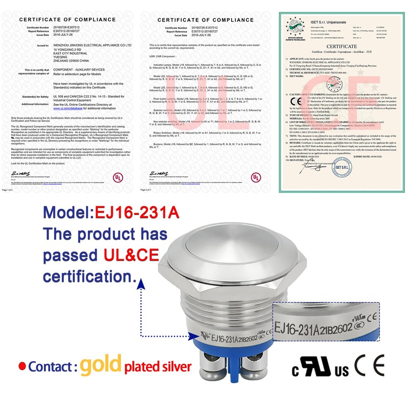 3PCS 16mm Momentary Push Button Switch Waterproof IP67 0.63" Domed