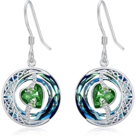 TOUPOP Emerald Earrings for Women May Birthstone Sterling Silver Moon Star Earrings with Blue Crystal Anniversary Birthday Christmas Jewelry Gifts for Women Her Wife Girlfriend Mom