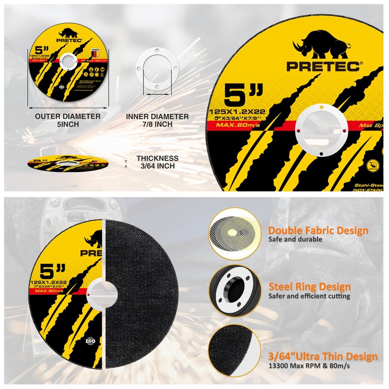 Cut Off Wheels 5", PRETEC 50+5 Pack Metal Cutting Wheel,Thin
