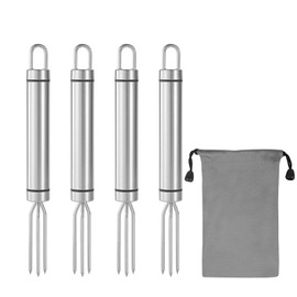 Pack of 4 Stainless Steel Potato Forks, 18 x 2 cm, Peeling Aid with 3 Prongs, Versatile Potato and Corn Fork, Portable Grill Tool, Portable Grill Tool, Dishwasher Safe