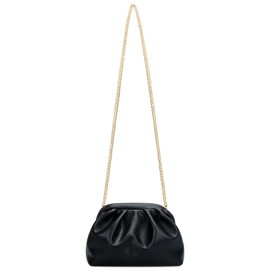 KKXIU Pleated Evening Handbag for Women Formal Clutch Purse with Removable Chain Strap Soft Wedding and Prom Bag Elegant Crossbody Clutch (Black)