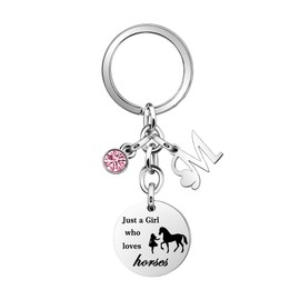 Horse Key Rings Initial Letters Pendant"Just A Girls Who Loves Horse"Horse Key Chains for Women Girls Granddaughter (M)