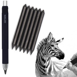 5.6mm Mechanical Pencil Automatic Clutch Lead Holder, 5.6 mm Lead Art Mechanical Clutch Carpenter Pencil Graphite Pencil for Draft Drawing, Writting, Sketching (Black(with 6pcs 4B Leads))
