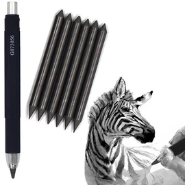 5.6mm Mechanical Pencil Automatic Clutch Lead Holder, 5.6 mm Lead Art Mechanical Clutch Carpenter Pencil Graphite Pencil for Draft Drawing, Writting, Sketching (Black(with 6pcs 4B Leads))