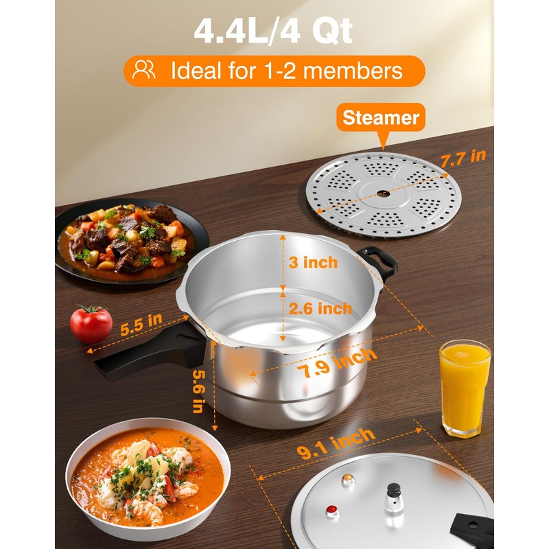 WantJoin 4QT Aluminum Pressure Cooker w/Release Valve & Multiple Protective