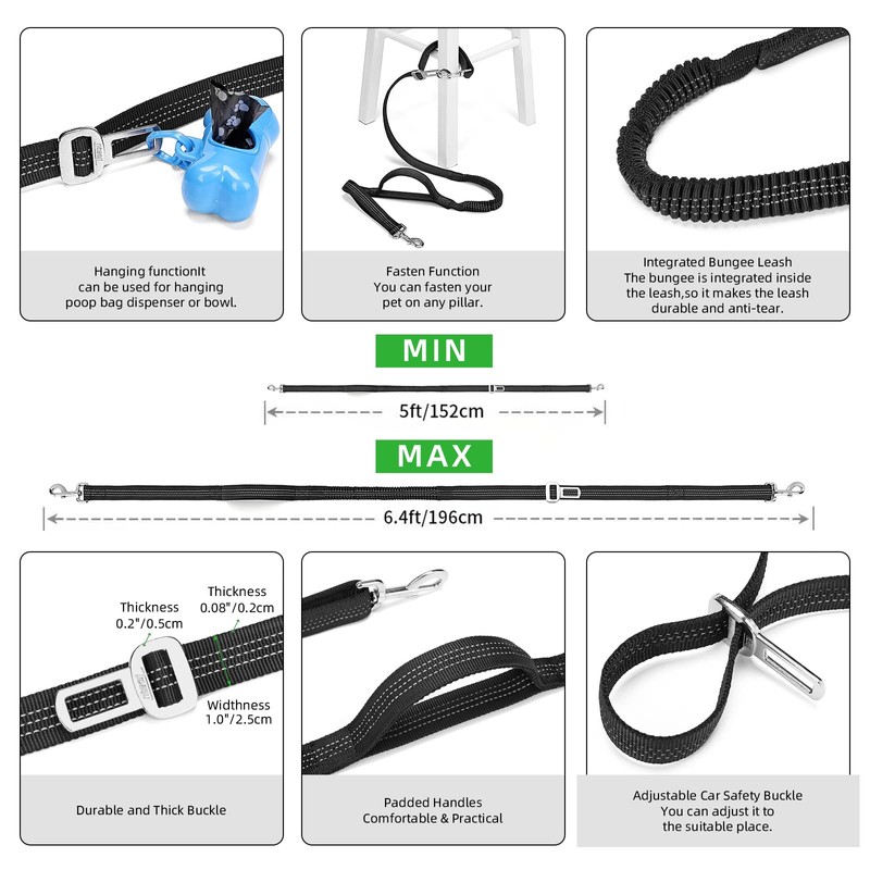 TUDEQU Hand Free Dog Leash with Waist Pack