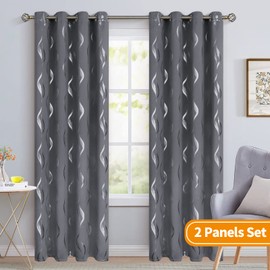BGment Blackout Curtains 95 Inch Length 2 Panels Set, Grommet Room Darkening Curtains Black Out Thermal Insulated Curtains with Silver Harp Printed for Bedroom, 2 Panels, 52 x 95 Inch, Dark Grey