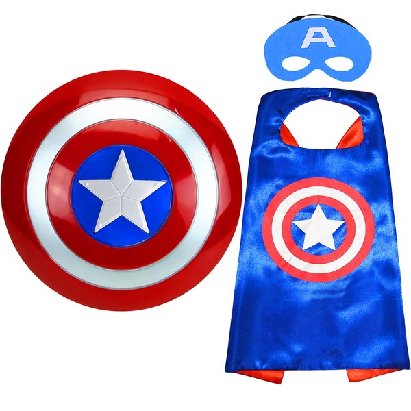 Superhero 12" Shield Superhero Cape Set Superhero Dress up toys Suit for 4-10 Year Kids Boy Role Play Toy