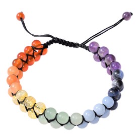 Charged Adjustable Natural 7 Chakra Macramé Crystal 6mm Bead Bracelet (Amethyst, Sodalite, Angelite, Citrine, Green & Orange Aventurine, Carnelian Agate) + Selenite Charging Heart [Included]