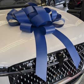 CarBowz Big Bow for Car Decorations and Birthday Gifts, Large Ribbon, Magnet, Safe Sticker Included, Fully Assembled 30" Wide Huge Bow, No Suction Cup Needed (Blue)