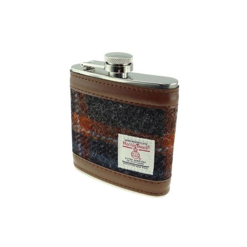 Harris Tweed Hip Flask - Grey with Rust Overcheck HF2100-COL127