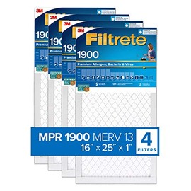 Filtrete 16x25x1 Furnace Air Filter MPR 1900 MERV 13, Healthy Living Ultimate Allergen, 4-Pack (exact dimensions 15.69 x 24.69 x 0.78)
