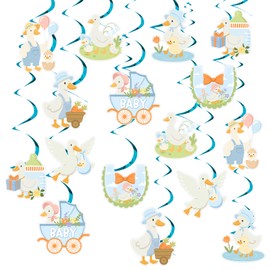 Goose Baby Shower Decorations 24pcs Blue Floral Silly Goose Hanging Swirls Cute Geese Ceiling Streamers Hanging Decors Silly Goose Fun Farm Animal Flower Lawn Gender Reveal Birthday Party Supplies