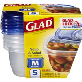 GladWare Soup & Salad Food Storage Containers for Everyday Use | Medium Rectangle Containers for Food Storage | Containers Hold up to 24 Ounces of Food, 5 Count Set