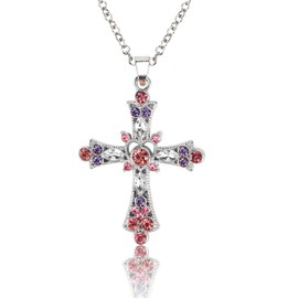 Abitoncc Y2k Gothic Cross Necklace for Women Men Jewelry, Pink Crystal Cross Pendant Punk Thorns Metal Necklace