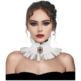 L'VOW Gothic Ruffle Fake Collar Victorian Choker Costume with Gem Renaissance Accessories for Women(WhiteGold-2)