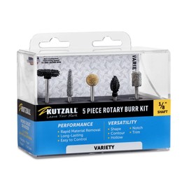 Kutzall 5-Piece Rotary Burr Kit - 1⁄8" Shaft, Variety Grit - Woodworking Attachment for Dremel, Foredom, Ryobi, Milwaukee Tools - Structured Tungsten Carbide (18VKIT01)