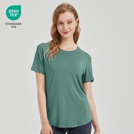 netdraw Women's Lightweight and Soft Bamboo Viscose T-Shirt Curved Hem Crew Neck Smooth Trendy Sleep Lounge Pajama Tops, Forest Green, Medium