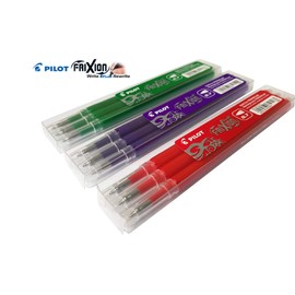 Pilot Frixion erasable pens refill, 9 refill bundle Green, Red, Violet or Purple gel ink fine pt 0.7mm, assorted colors
