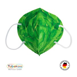 TubeRoo FFP2 Mask Green Leaf Motif Pattern Green Pack of 10 Masks from Germany, Made in Germany, Soft Round Ear Loop Bands, Respirator Mask, Mouth Guard, Protective Mask, Dust Mask, Allergy
