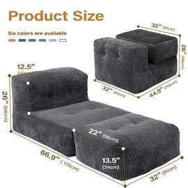 UODERS Big Bean Bag Chair for Adults, 66.9"x31.5" Lounger Large Bean Bag Sofa, Memory Foam Filled Beanbag Chair for Living Room, Bedroom, Balcony - Ergonomic Support & Premium Comfort (Darkgrey)