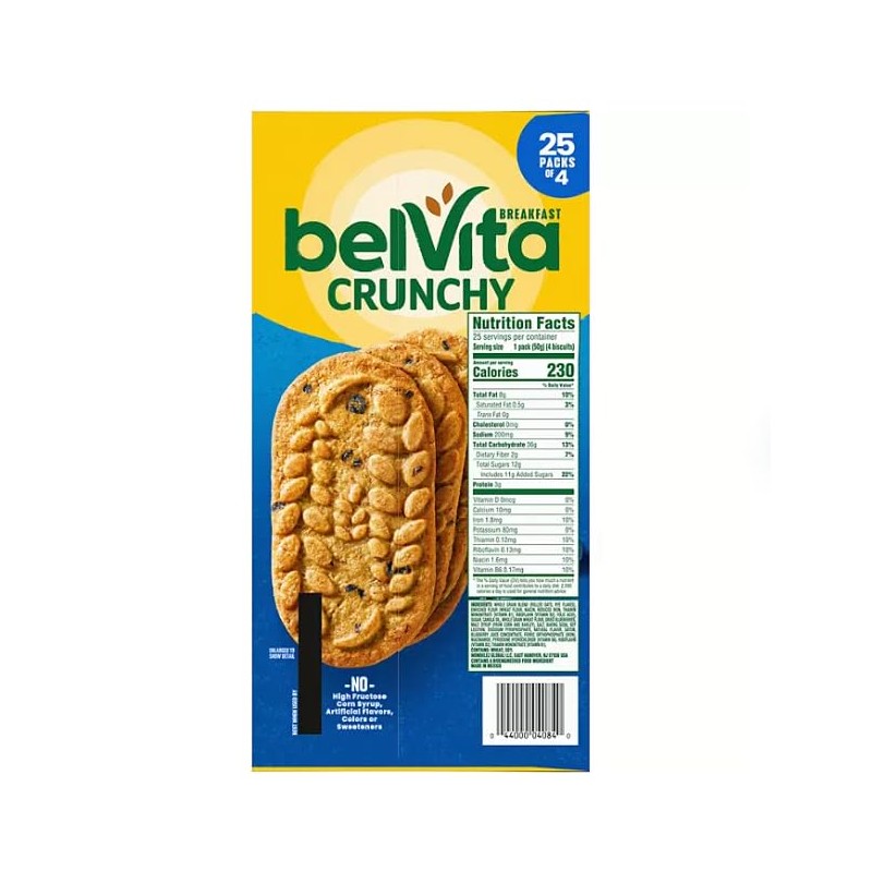 belVita Crunchy Blueberry Breakfast Biscuits 25 Packs, 4 Biscuits Per