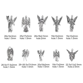 KitBeads 100pcs Angel Charms 10 Styles Antique Silver Fairy Charms Alloy Mother Mary Charms for Jewelry Making