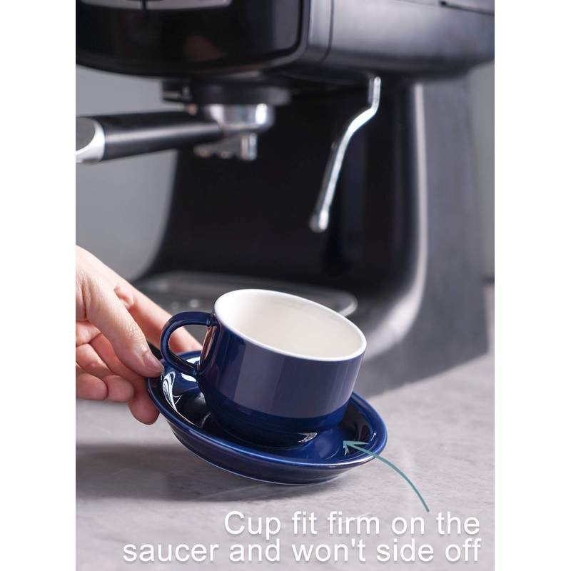 Sweese 4 Ounce Porcelain Stackable Espresso Cups with Saucers and