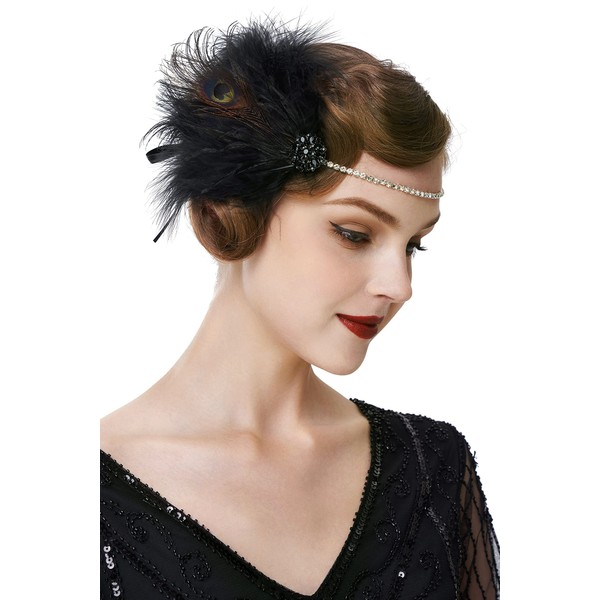Coucoland 1920s Feather Headband, Women’s 20s Style Flapper Charleston Hairband, Great Gatsby Women's Fancy Dress Costume, Accessories -