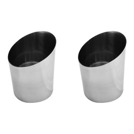 TrueCraftware- 14 oz. Stainless Steel Angled French Fry Cup Mirror Finish Set of 2 - French Fry Holder Stainless Steel Fry Cup Appetizer Cups For Serving Chips Onion Rings Tater Tots or Vegetables