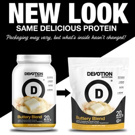 Devotion Nutrition Protein Powder Buttery Blend – 20g Whey Isolate & Casein Protein Blend – No Added Sugar, Low Carb, Gluten-Free, Keto-Friendly, 1g MCT, Kosher – 2lb Pouch