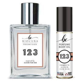 BIOCURA BC Perfume Spray + Body Oil Set Impression of Allure For Her Travel Size Refillable Bottle Long Lasting Eau de CologneFragrance Essential Replica Blend Sample Size For Men & Women 10ml+40ml