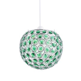 Modern Round Globe Easy Fit Pendant Shade with Small Forest Green Acrylic Bead Jewels | 18cm Diameter | 60w Maximum | Simple Installation by Happy Homewares