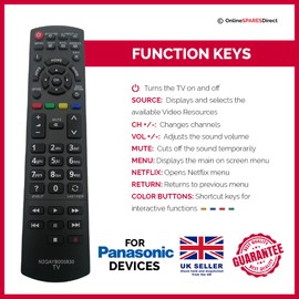 Replacement Remote Control For Panasonic TX-L32E6B Tv