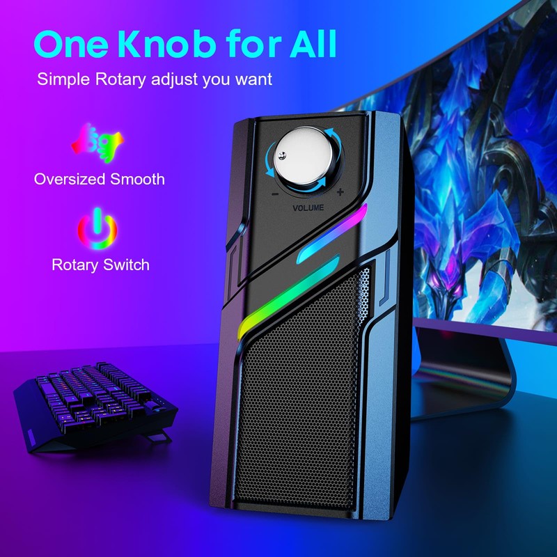 LENRUE Computer Speakers for Desktop PC with Easy Knob, Clear